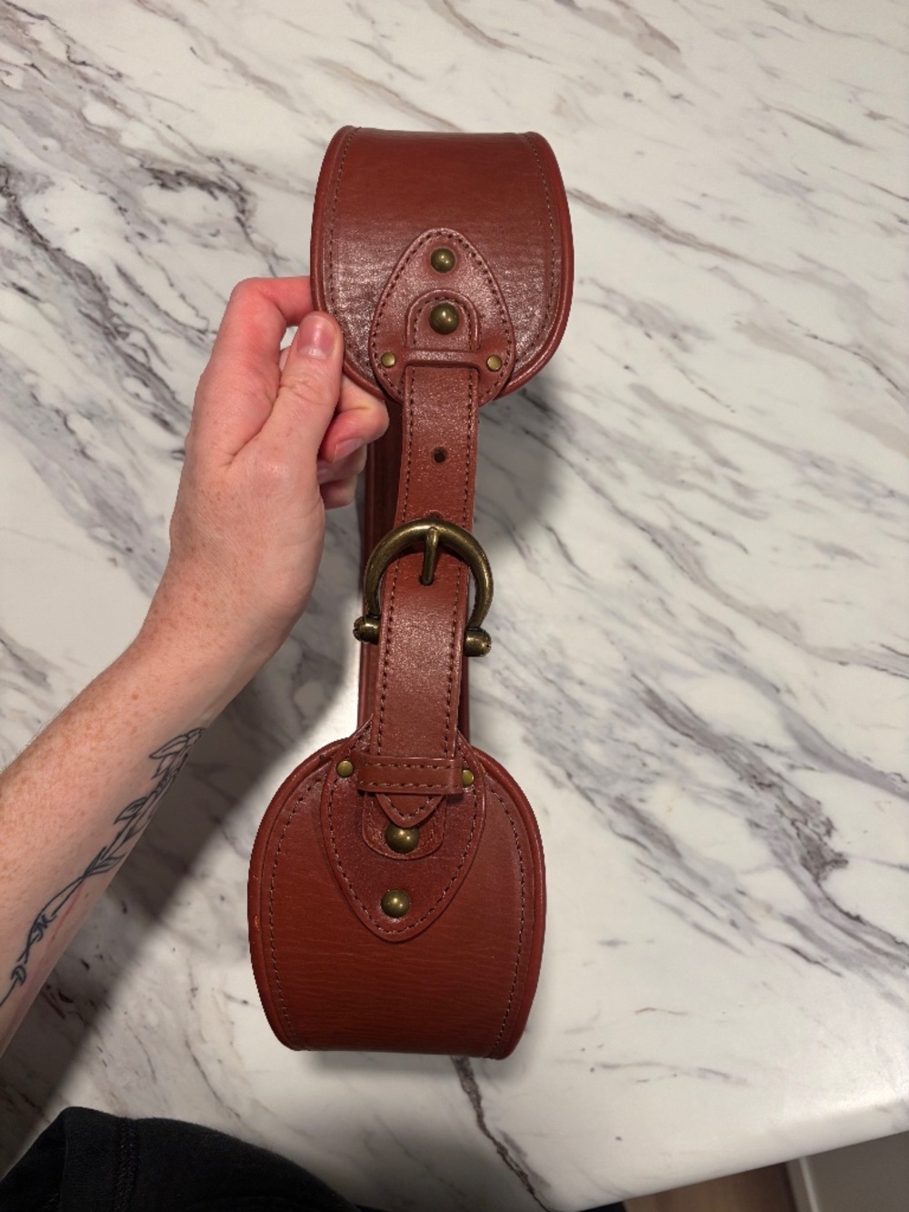 Vintage Wide Brown Leather Belt with Brass Buckle